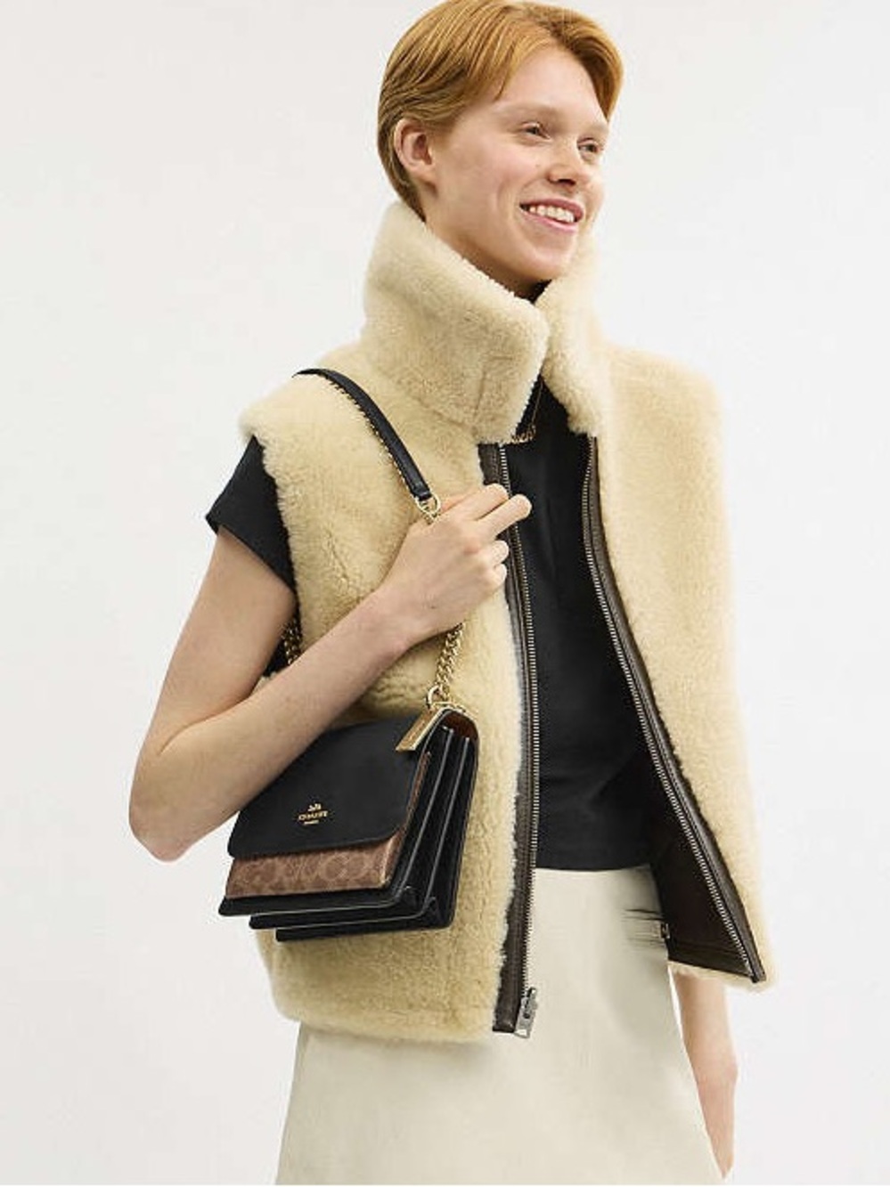 COACH Klare Black and Brown Signature-Trim Chain Crossbody NWT - Picture 9 of 15